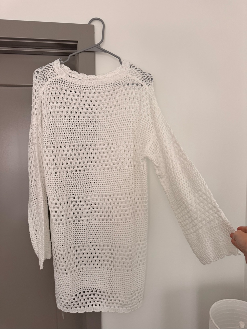 Women's White Crochet Swim Cover-Up Dress